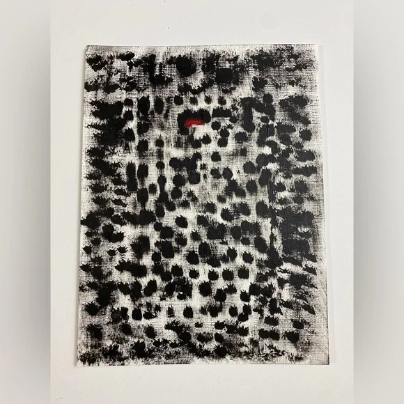 Abstract Acrylic Original Painting On Canvas Paper 9X12 Wall Art Black red - Picture 2 of 5